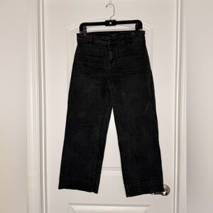 Sanctuary The Marine Cropped Wide Leg Pants Size 26 Black Stretch Cotton